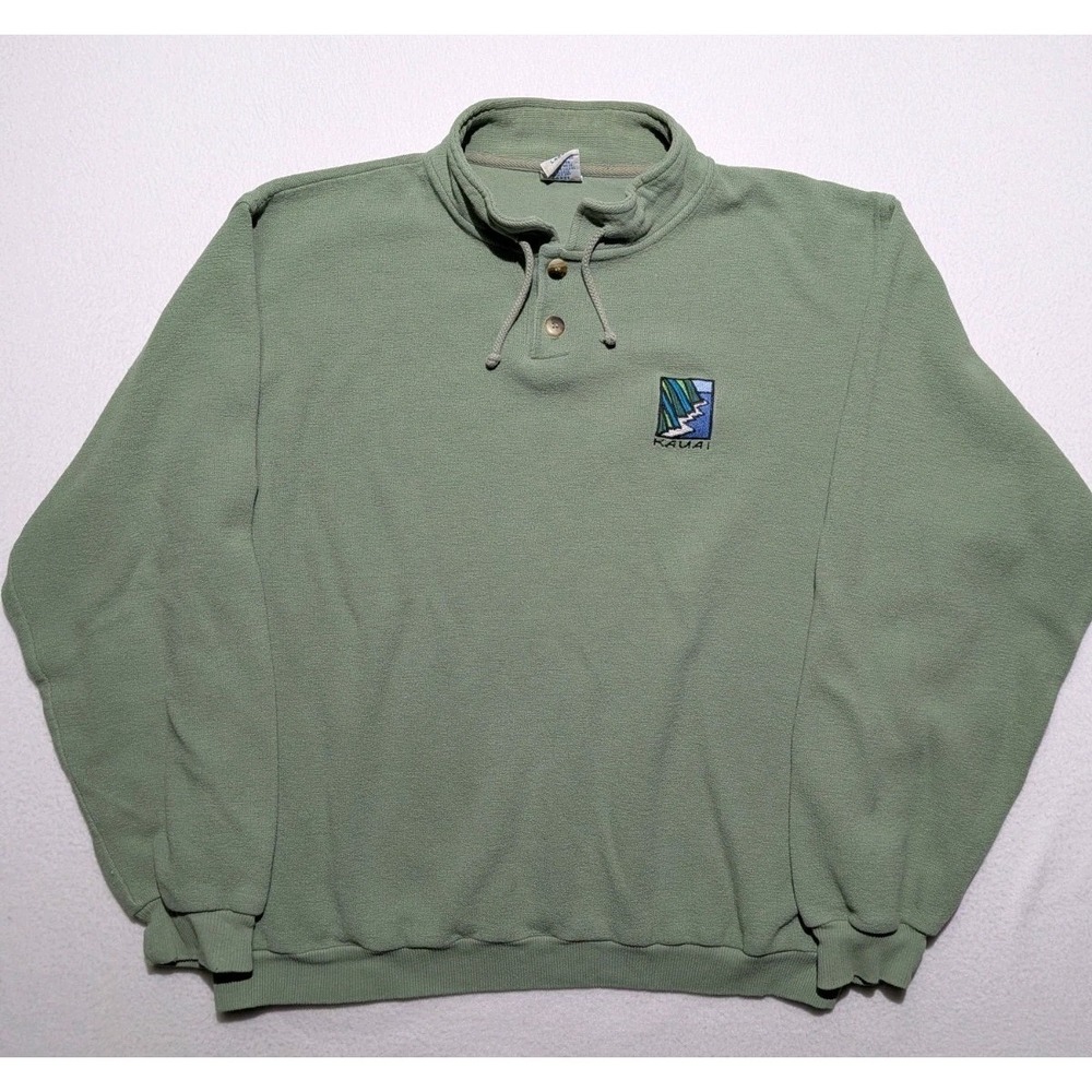 VTG Crazy Shirts Kauai Embroidered‎ Mock Neck Pullover Sweatshirt Size L Sage